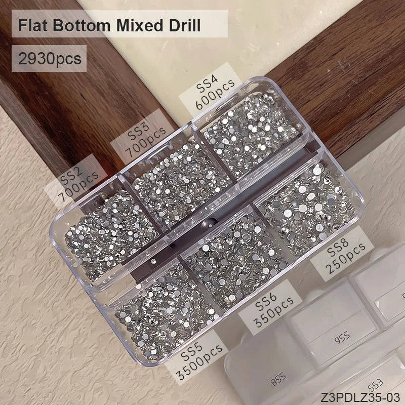 KANIU 1 Box Shiny Clear Crystal Gems Nail Rhinestones Glass AB Flat-bottomed Mixed Fancy-shaped Diamonds Manicure Decorative Set