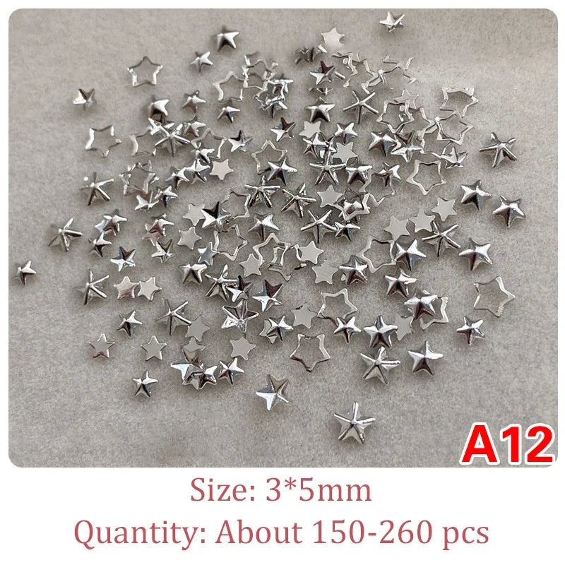 1 Bag Hollow Star Nail Art Charms 3d Metal Five-Pointed-Star Gold Silver Diamond Nail Decoration Luxury Manicure Accessories