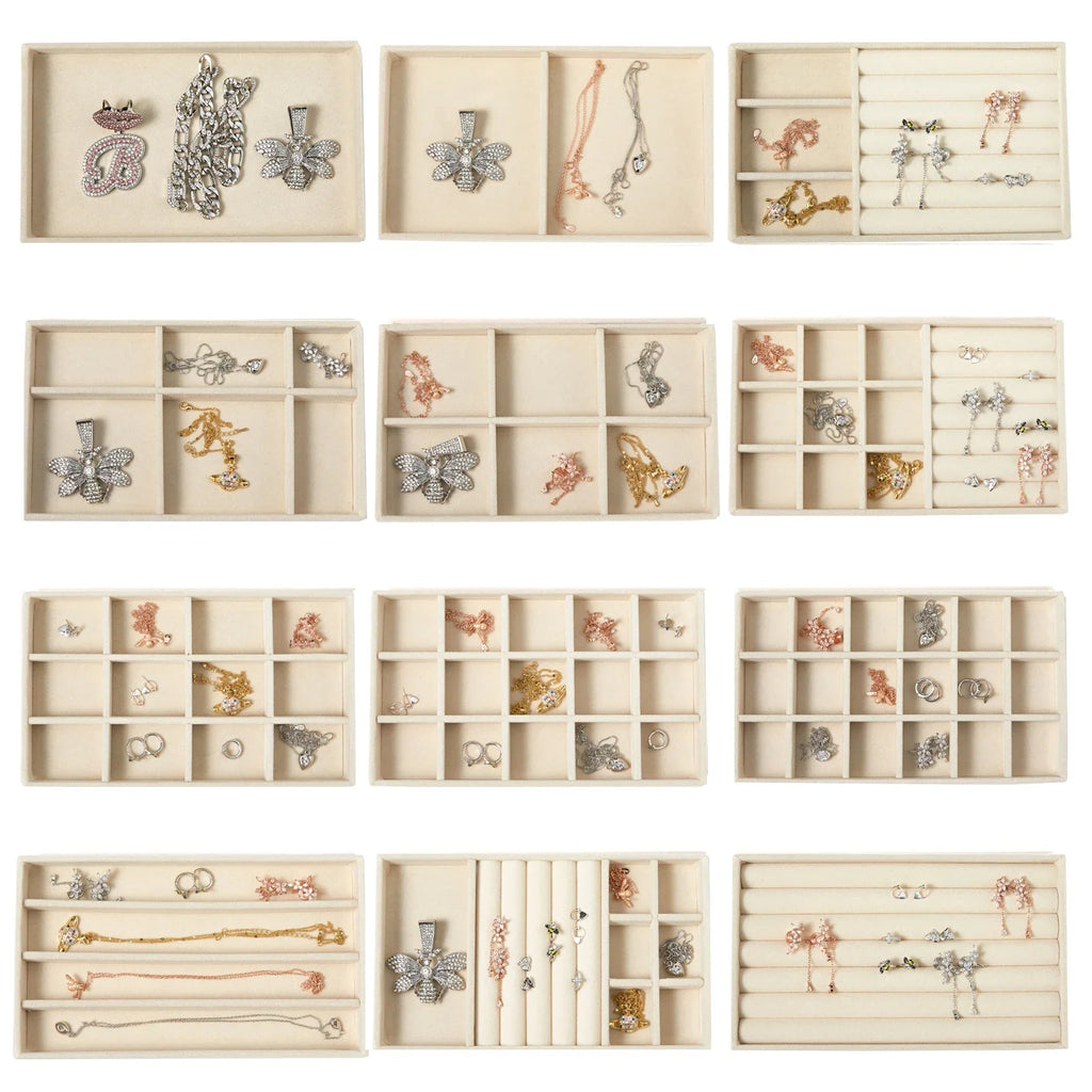 Plush Jewelry Storage Tray, Detachable Tray, Earrings, Earrings, Rings, Necklaces, Storage Tray, Drawer, Partition Tray