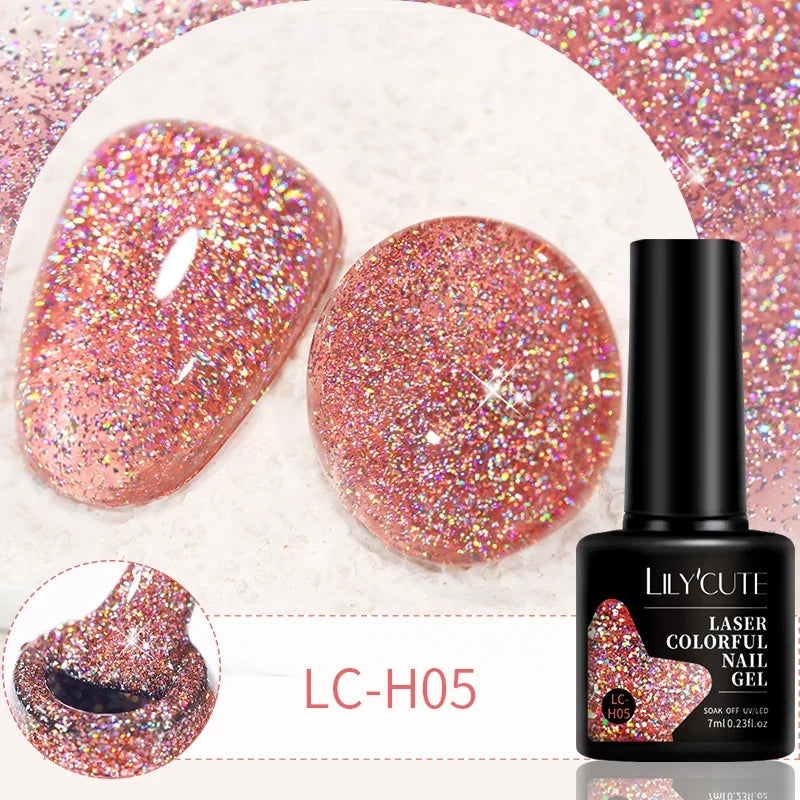 LILYCUTE 7ml Reflective Glitter Nail Gel Polish Effect Sparkling Soak Off Gel Semi Permanent For Manicure Nail Art UV Nail Gel