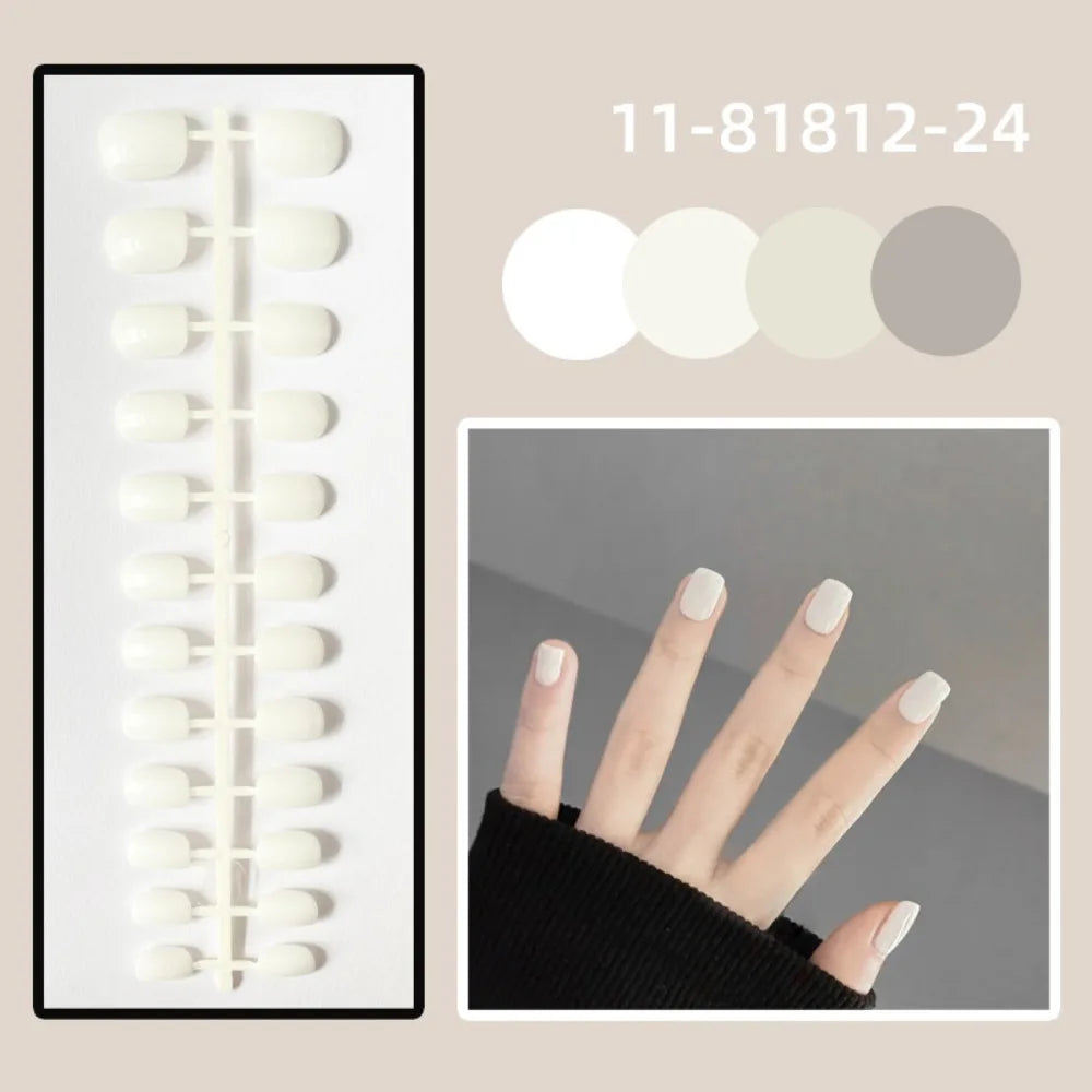 24Pcs Solid Color Fake Nails Mini Bright Short Square Head False Nails Detachable Wearable Full Cover Manicure Press-on Nails