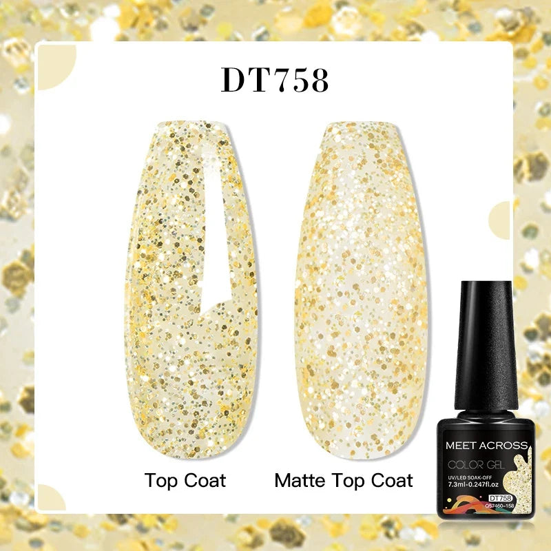 MEET ACROSS 7ml Snowflakes Sequins Gel Nail Polish Vernis Semi Permanent Soak Off Nail Art Varnish Christmas Winter For Manicure