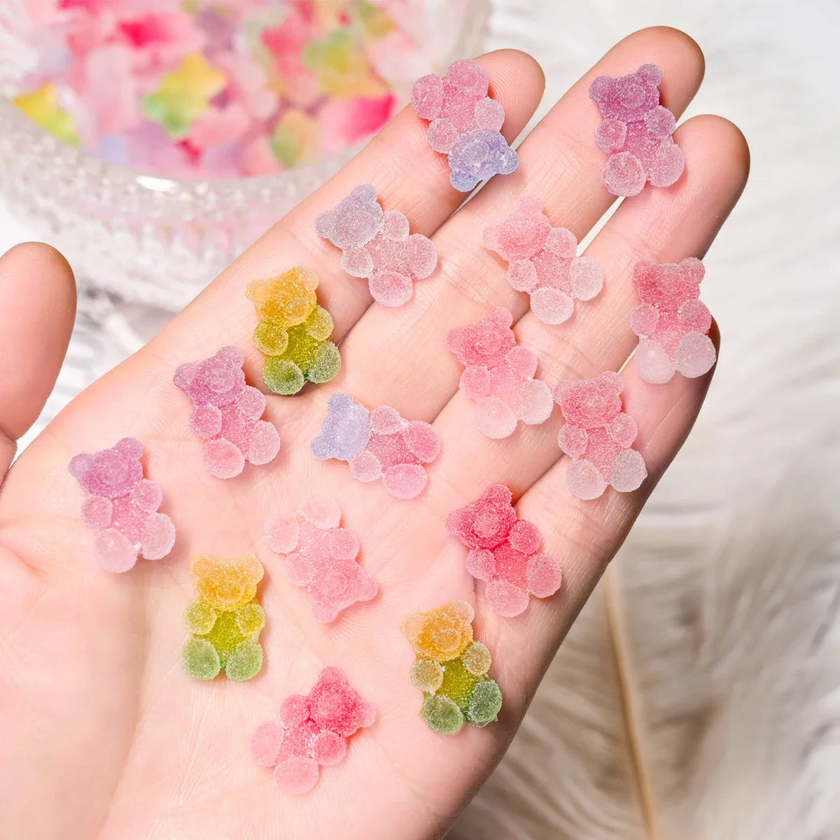 50pcs Gradient Gummy Bear Nail Art Charms Y2K Kawaii Bear Resin Design Nail Rhinestones DIY Cartoon Soft Candy Nail Accessories