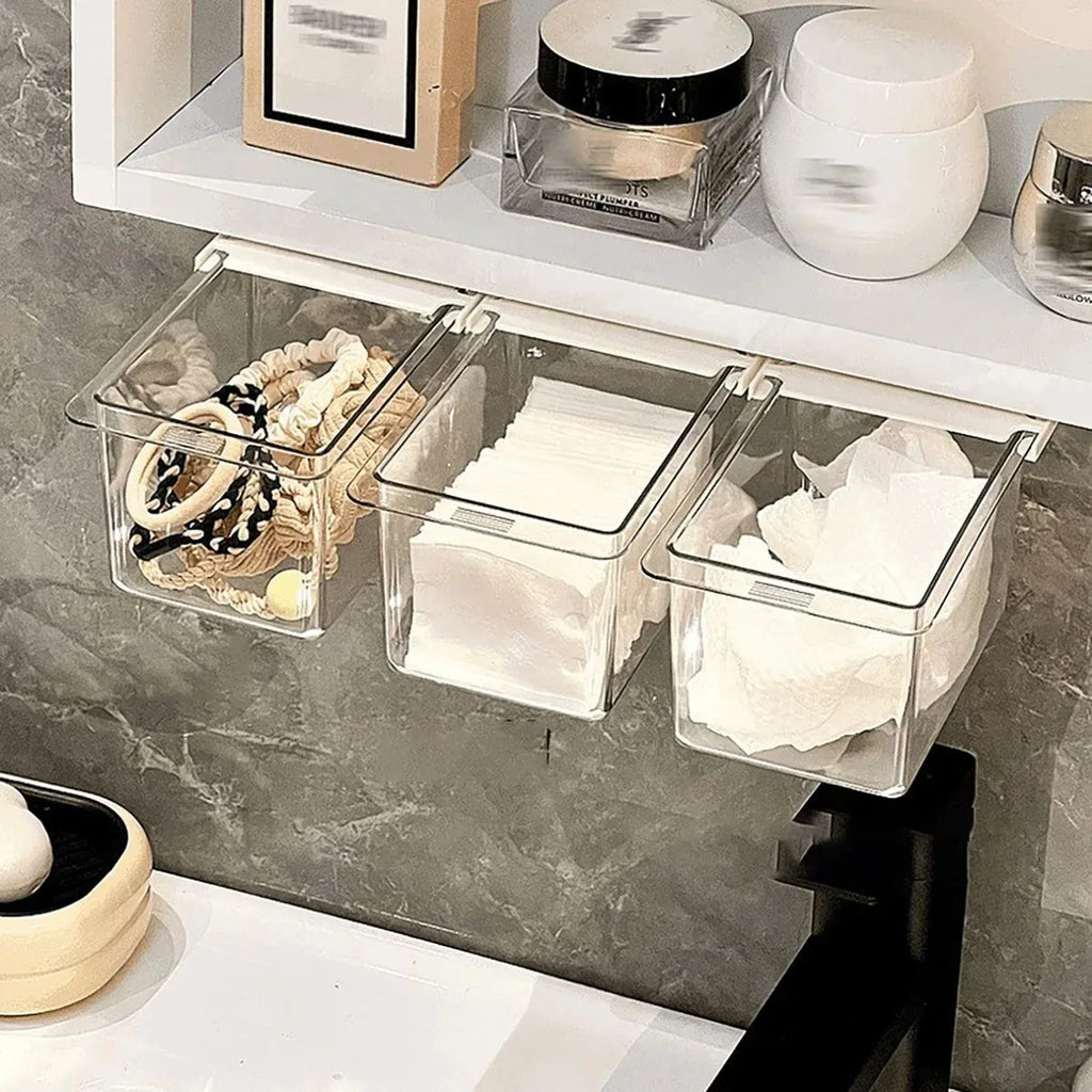 Transparent Bathroom Pull Out Storage Drawer Cotton Stick Makeup Organizer Under Mirror Cabinet Cosmetics Rack Divider Tool