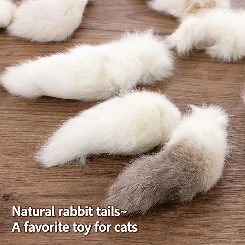 2Pcs Natural Rabbit Tail Cat Toy, Scented Plush Chew Toy For Indoor Cats Enrichment,Soft Cat And Dog Universal Toy Interactive