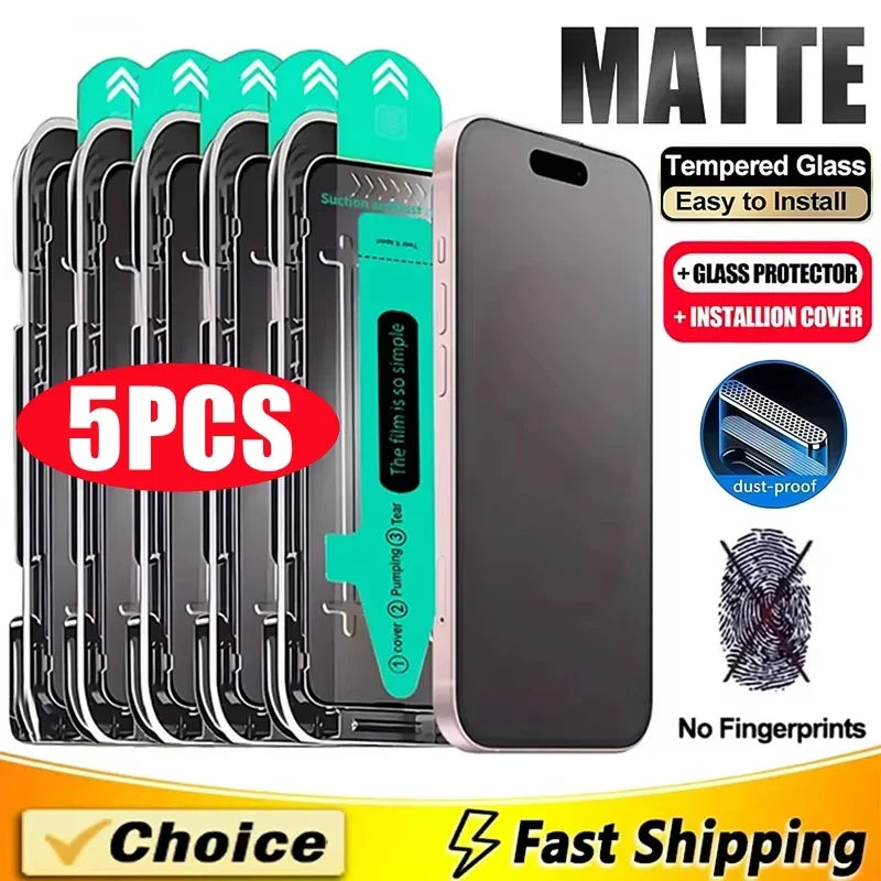 1-5Pcs Oleophobic Dust Free Easy Installation Matte Screen Protector For iPhone 18 Pro Max 17 13 14 11 12 15 16 Pro Max XR Glass