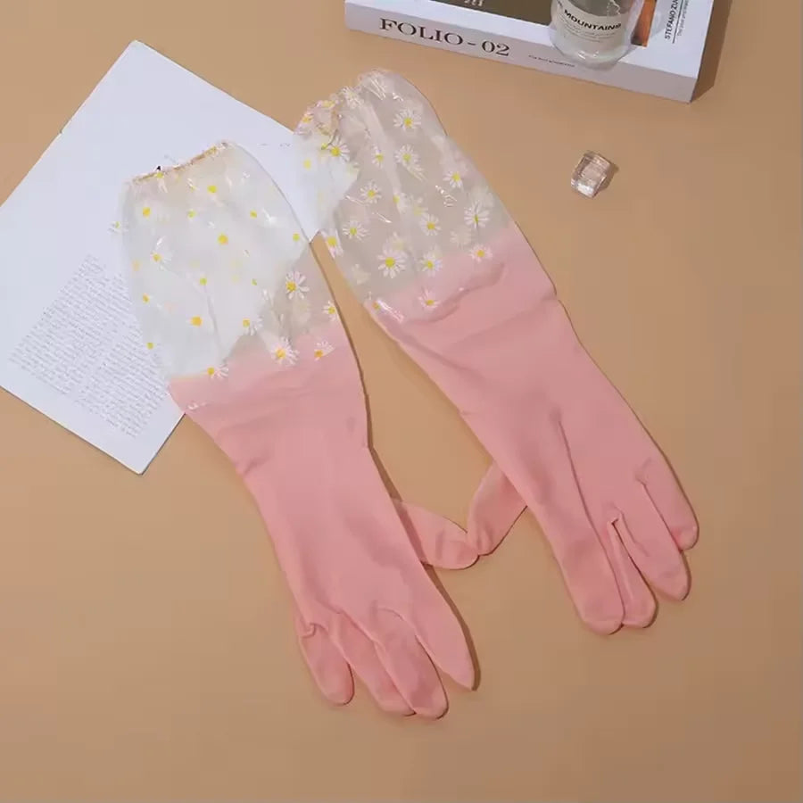 1 Pair Rubber Gloves Long Sleeve Reusable Dishwashing Gloves Kitchen Oven Pet Cleaning Gloves Kitchen Accessories