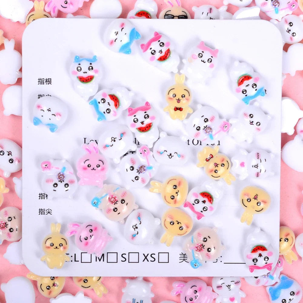 20Pcs Funny Multiple Expression Rabbits Resin Nail Art Charms 3D Cartoon Cute Long Eared Rabbits Nail Decorations DIY Manicure