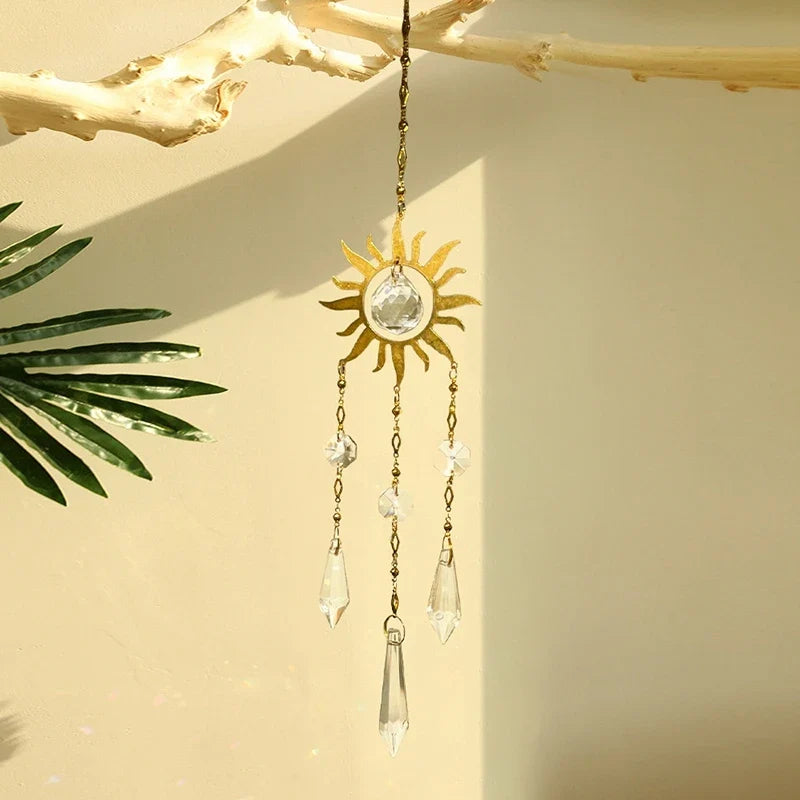 Crystal SunCatcher Prisms Hanging Sun Rainbow Light Catcher Chain Window Drop Wind Chimes Bell Garden Wedding Home Charm Decor