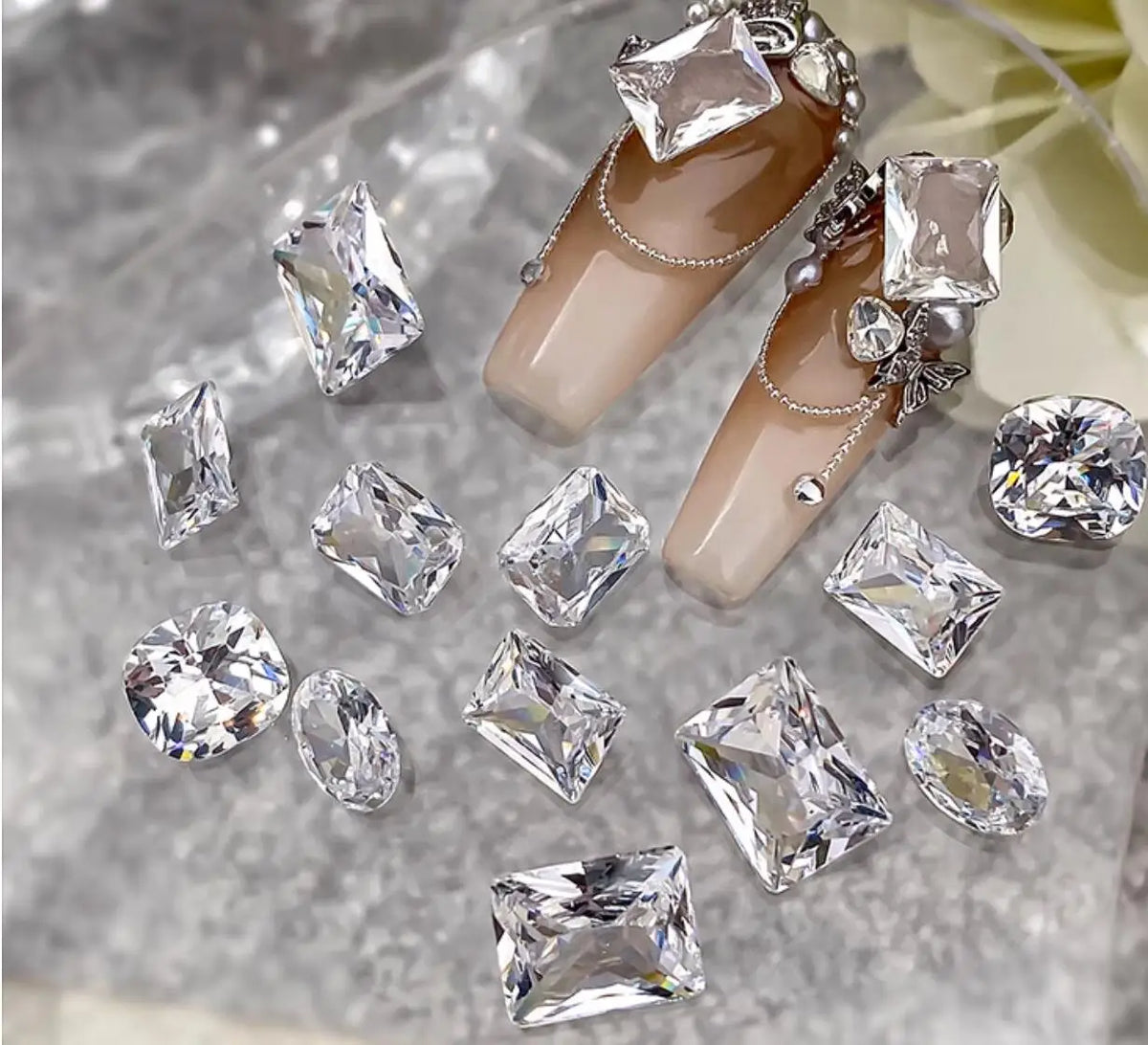 10pcs/bag Large Eggs Clear Zircon Nail Rhinestones Big/Small Square Oval Transparent Nail Art Charms Sparkle Manicure Decoration