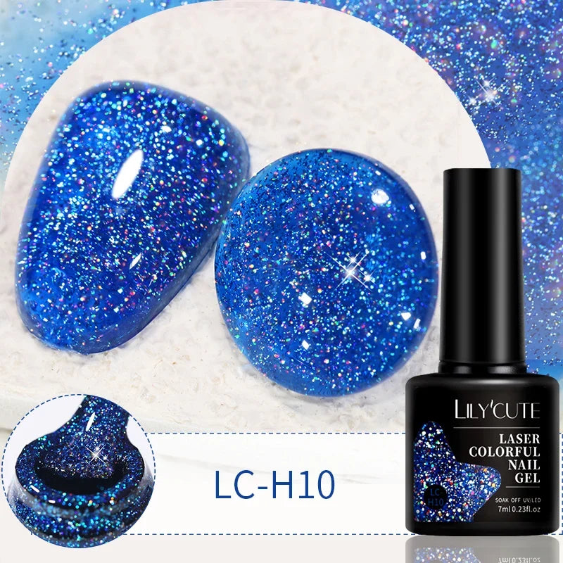 LILYCUTE 7ml Reflective Glitter Nail Gel Polish Effect Sparkling Soak Off Gel Semi Permanent For Manicure Nail Art UV Nail Gel
