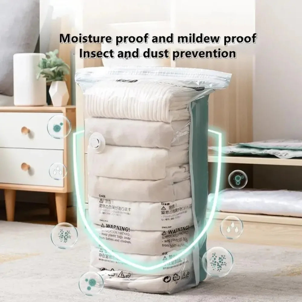 1PC Large Vacuum Storage Bags Plastic No-Pump Needed for Clothes & Blankets Reusable Compression Travel Empty Bag Accessory