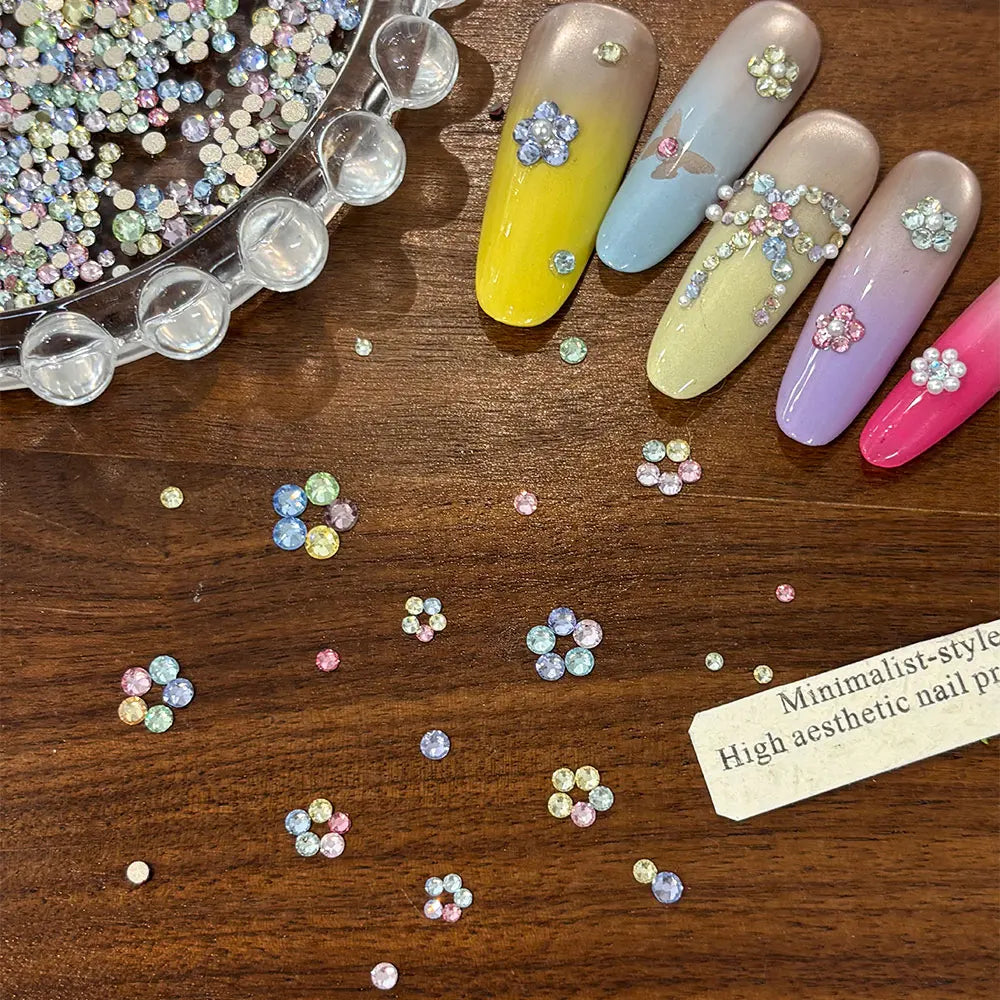 100/200pcs Round Colorful Nail Rhinestones, Sparkling 3D Flatback Crystal Gems, Nail Salon Decorations DIY Nail Art Supply