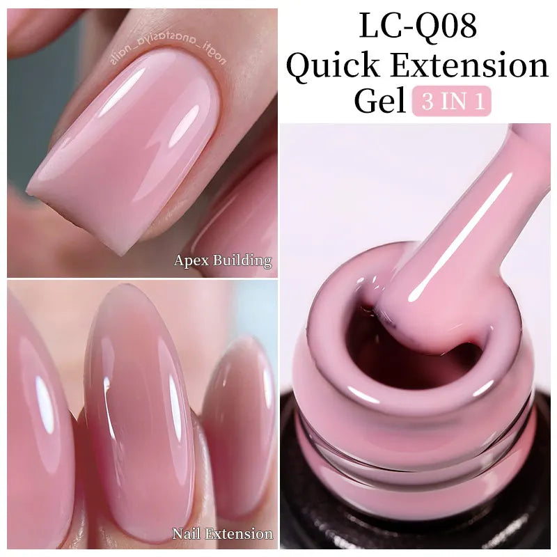 LILYCUTE Milky White Gold Sequins Quick Extension Rubber Base Gel Nail Polish Glitter Extend Construct Hard Gel Nail Art Varnish