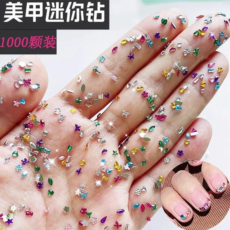 100pc Shiny Mini Resin Nail Art Flat Bottomed Diamond Mixed Colors Irregular Shape Nail Rhinestones Charms Decorations Supplies