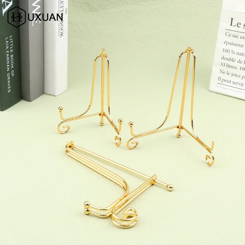 Gold Iron Display Stand Craft Bracket Book Holder Photo Pedestal Bowl Dish Frame Picture Plate Rack Easel Storage Decoration