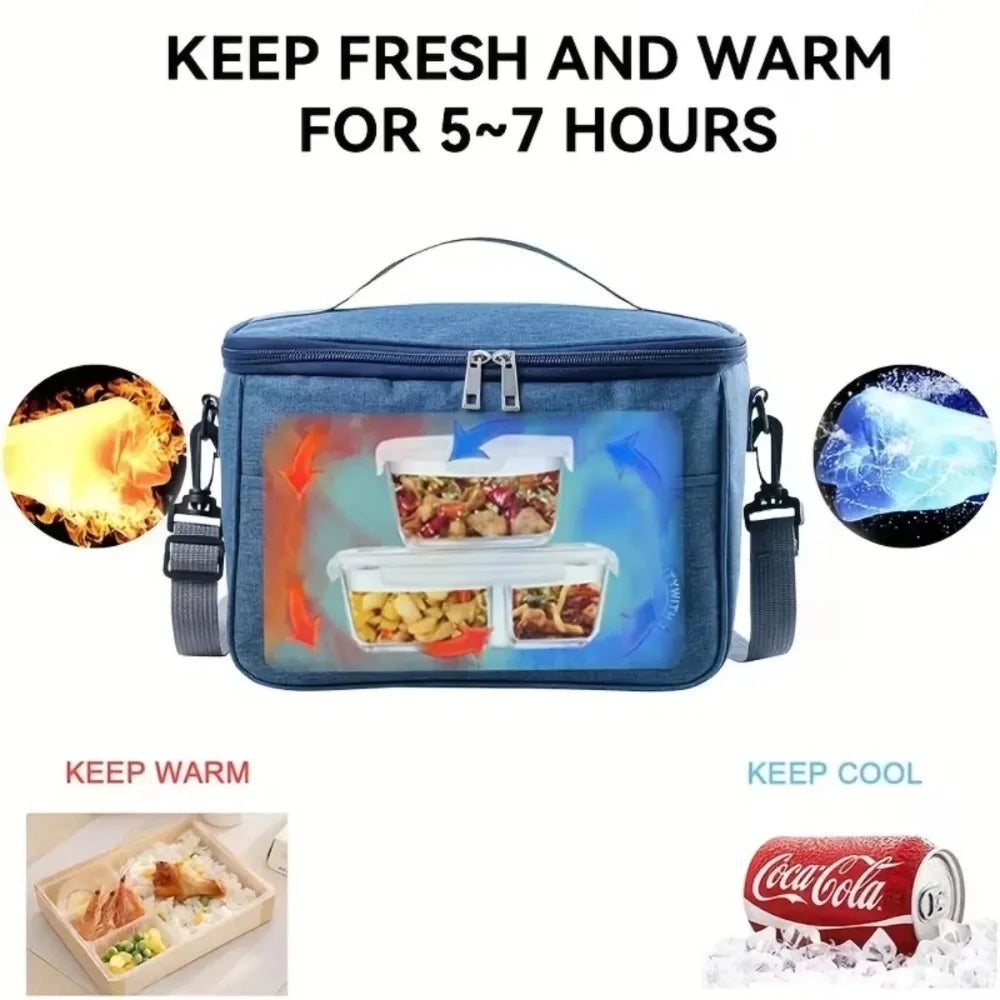 Portable Insulated Lunch Box Thermal Bag for Travel Camping Picnic Office Hot Cold Food Storage Container with Handle Strap
