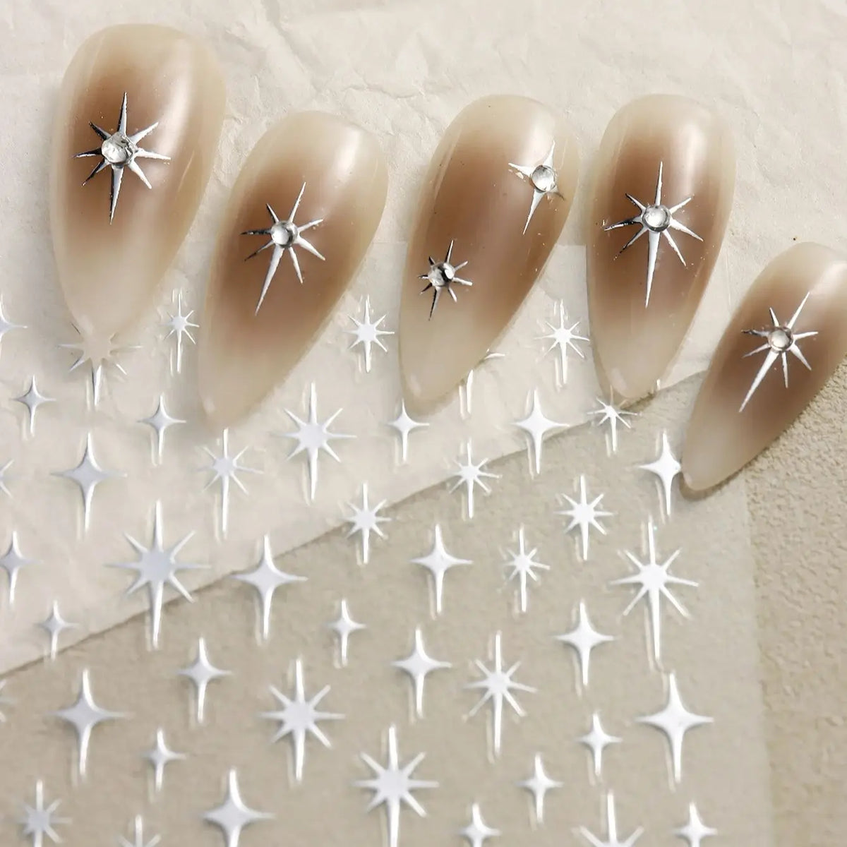 3D Metal Silver Starlight Nail Art Stickers Shiny 3D Laser Star Nail Decals 8*10cm Self-Adhesive Starlights Nail Supplies