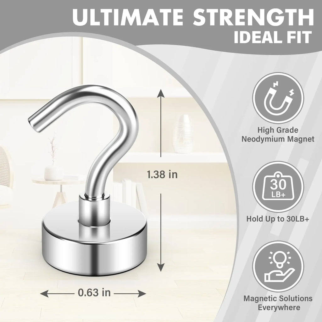 8 Pack Silver 20Lbs+ Heavy Duty Strong Magnet Hooks for Cruise Cabins, Fridge, Kitchen, Classroom, Grill and Home