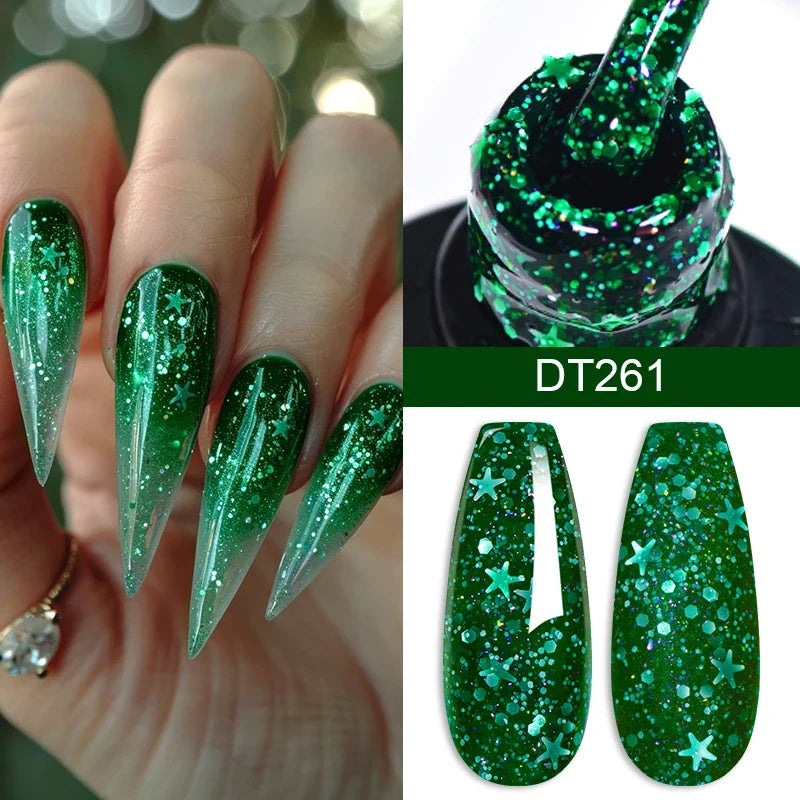 MEET ACROSS 7ml Snowflakes Sequins Gel Nail Polish Vernis Semi Permanent Soak Off Nail Art Varnish Christmas Winter For Manicure