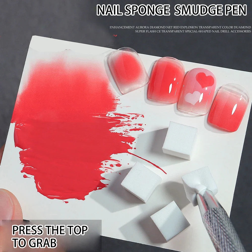 50/300Pcs Nail Sponge Sponge Nail Art Tool with Grab Pen and Sponge Grab Clip Set Nail Gradient Color Nail Tool Accessories