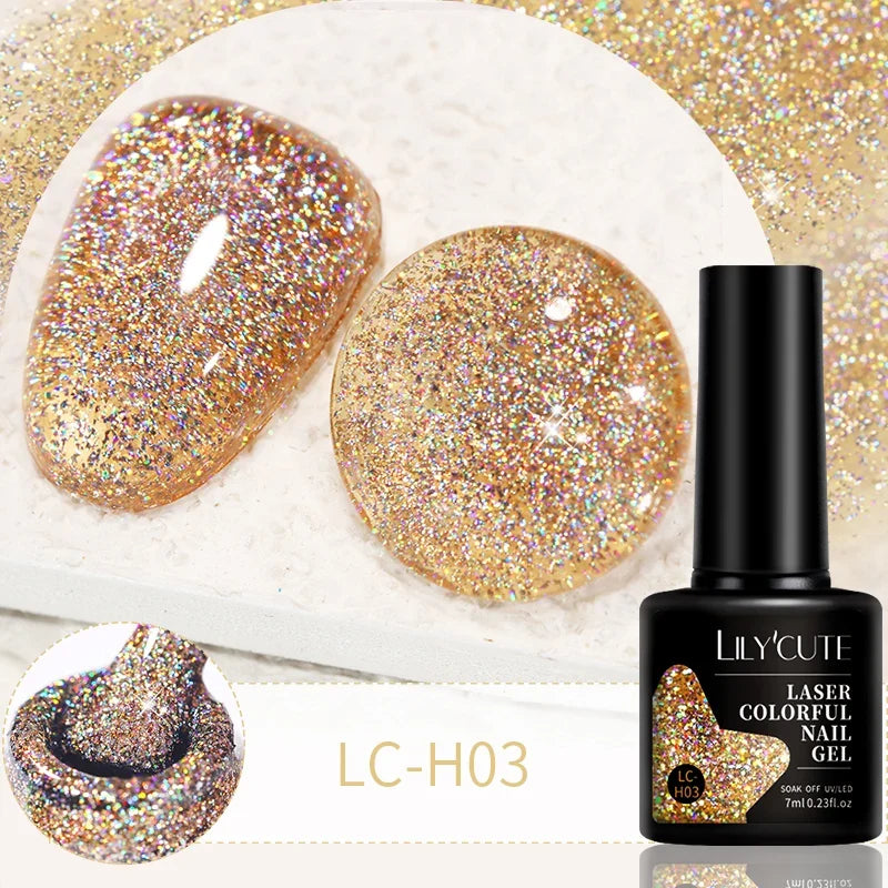 LILYCUTE 7ml Reflective Glitter Nail Gel Polish Effect Sparkling Soak Off Gel Semi Permanent For Manicure Nail Art UV Nail Gel
