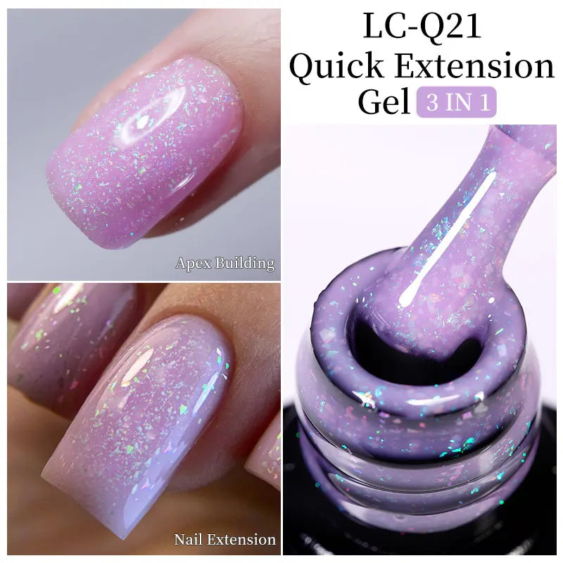 LILYCUTE Milky White Gold Sequins Quick Extension Rubber Base Gel Nail Polish Glitter Extend Construct Hard Gel Nail Art Varnish