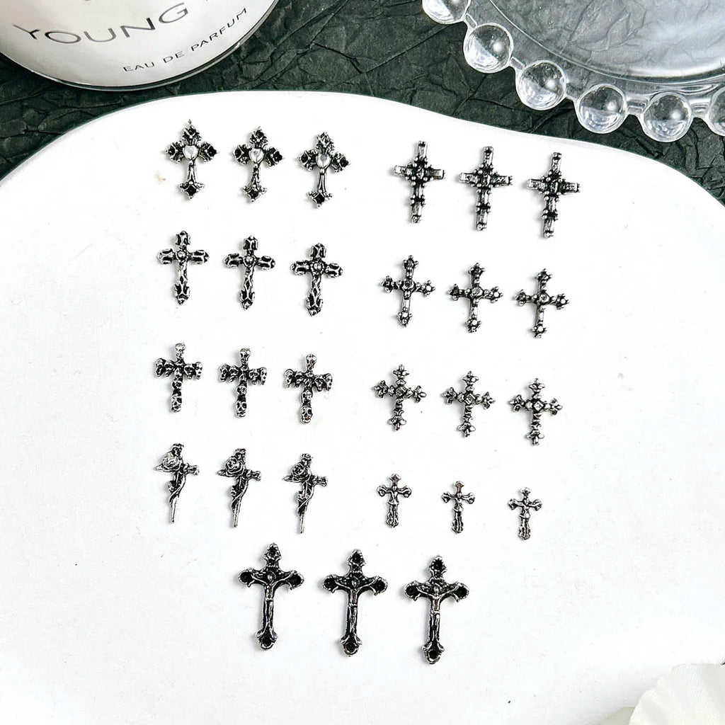 3D Alloy Halloween Series Punk Cross Nail Art Decoration Y2K Black Multi Style Cross Nail Art Charms DIY Crafts Accessories