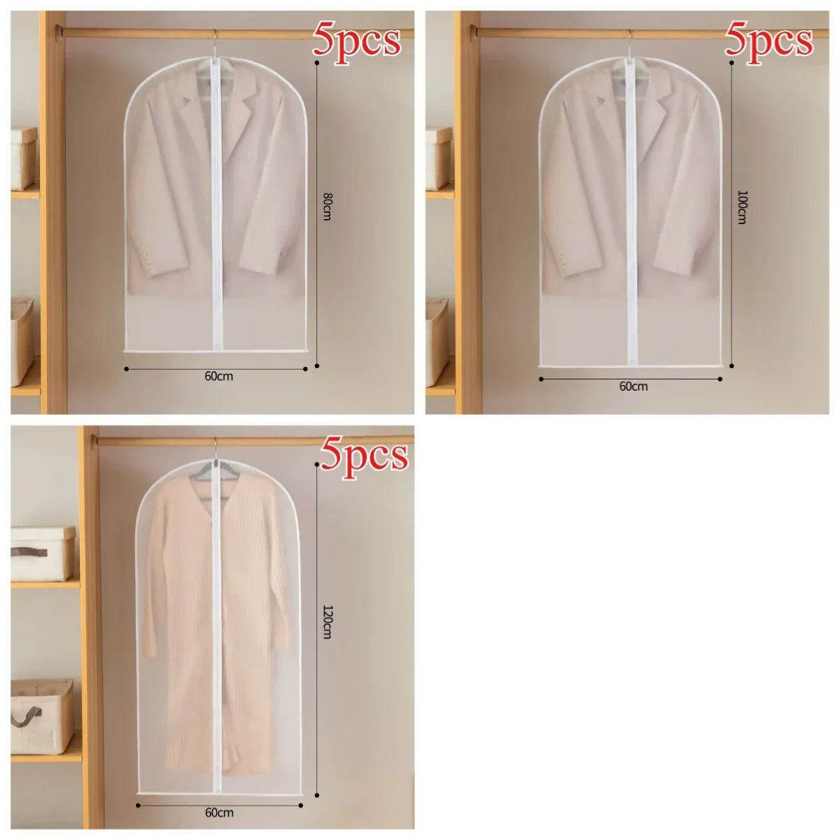 Clear Garment Bags for Hanging Clothes, Suit Bags for Closet Storage, Plastic Dustproof Suit Cover Bags, Clothes Bag with Zipper