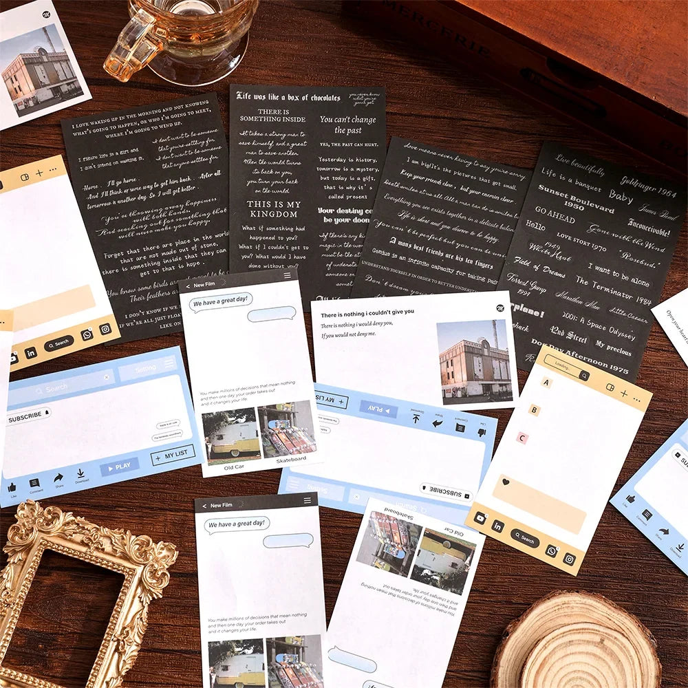 100 Pcs/Pack Vintage Movie Film Cards Notes And Stickers Set Pack For Scrapbook Kit Film Strip Photo Frame Journaling Supplies